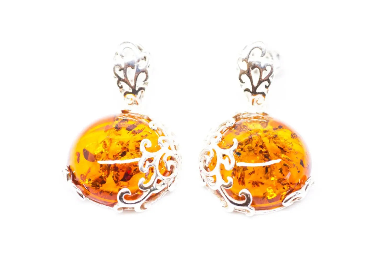 Fiery Amber Filigree Dangle Earrings