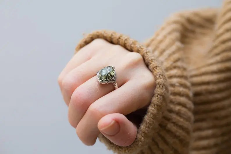 Boho Green Amber Ring