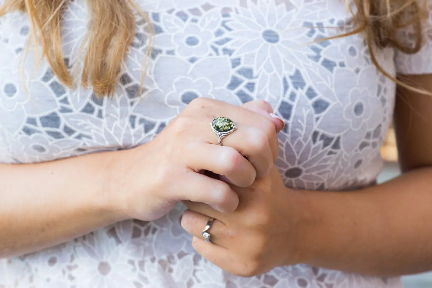 Boho Green Amber Ring