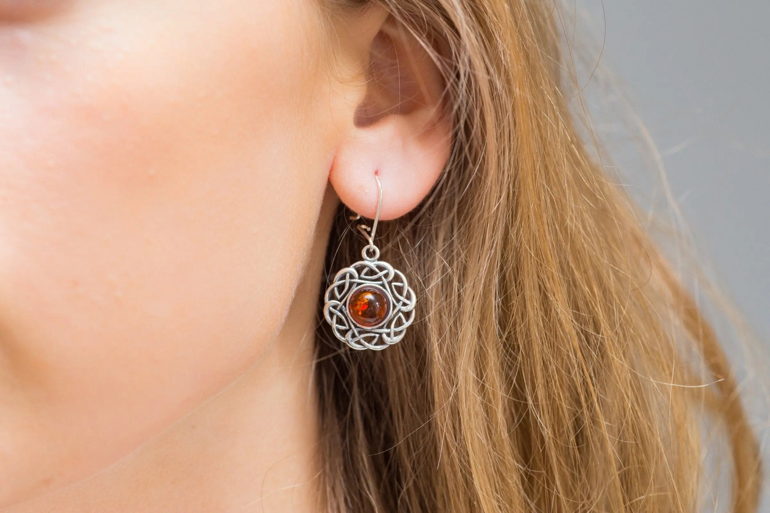 Amber Celtic Pattern Earrings