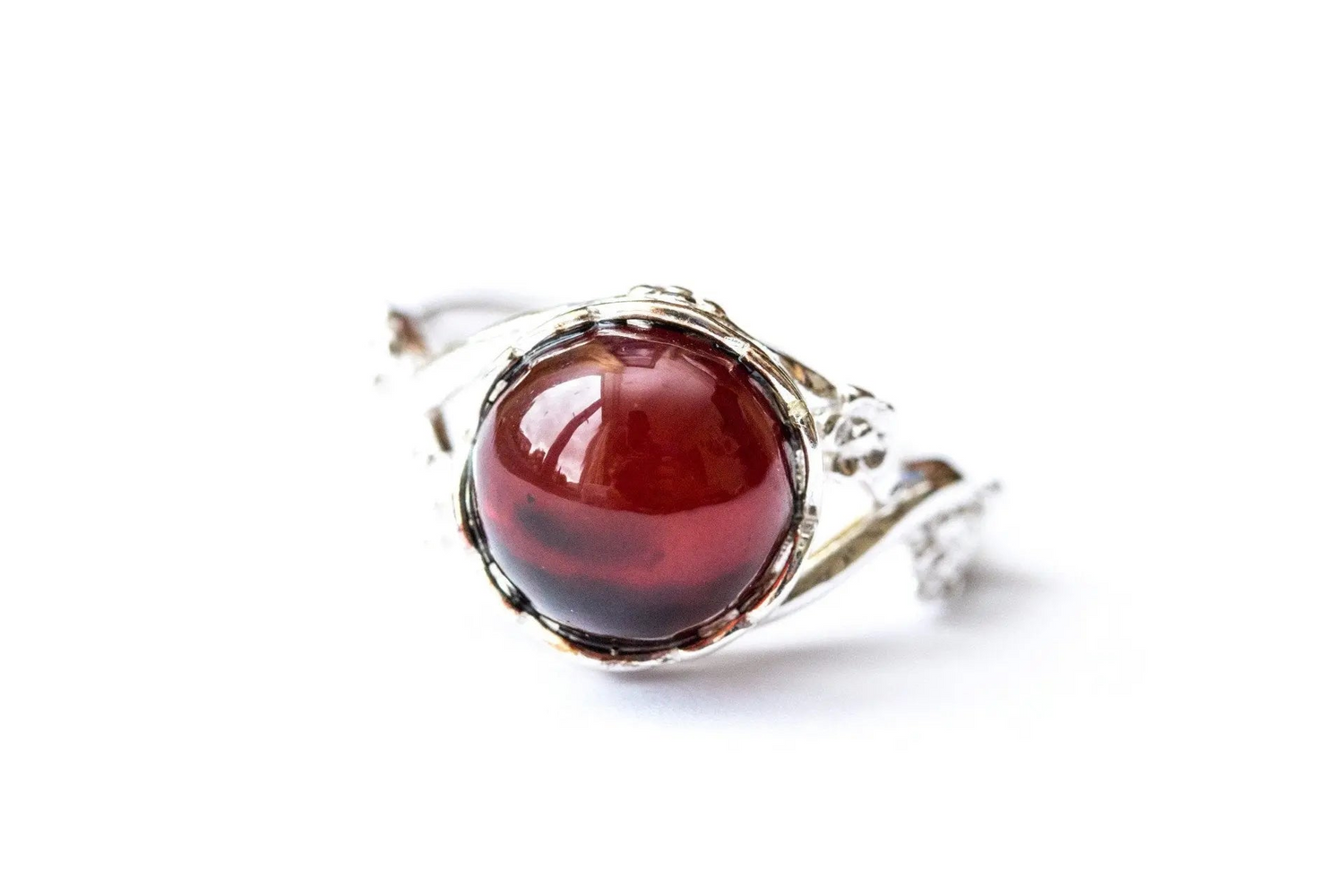 Dainty Floral Cherry Amber Ring