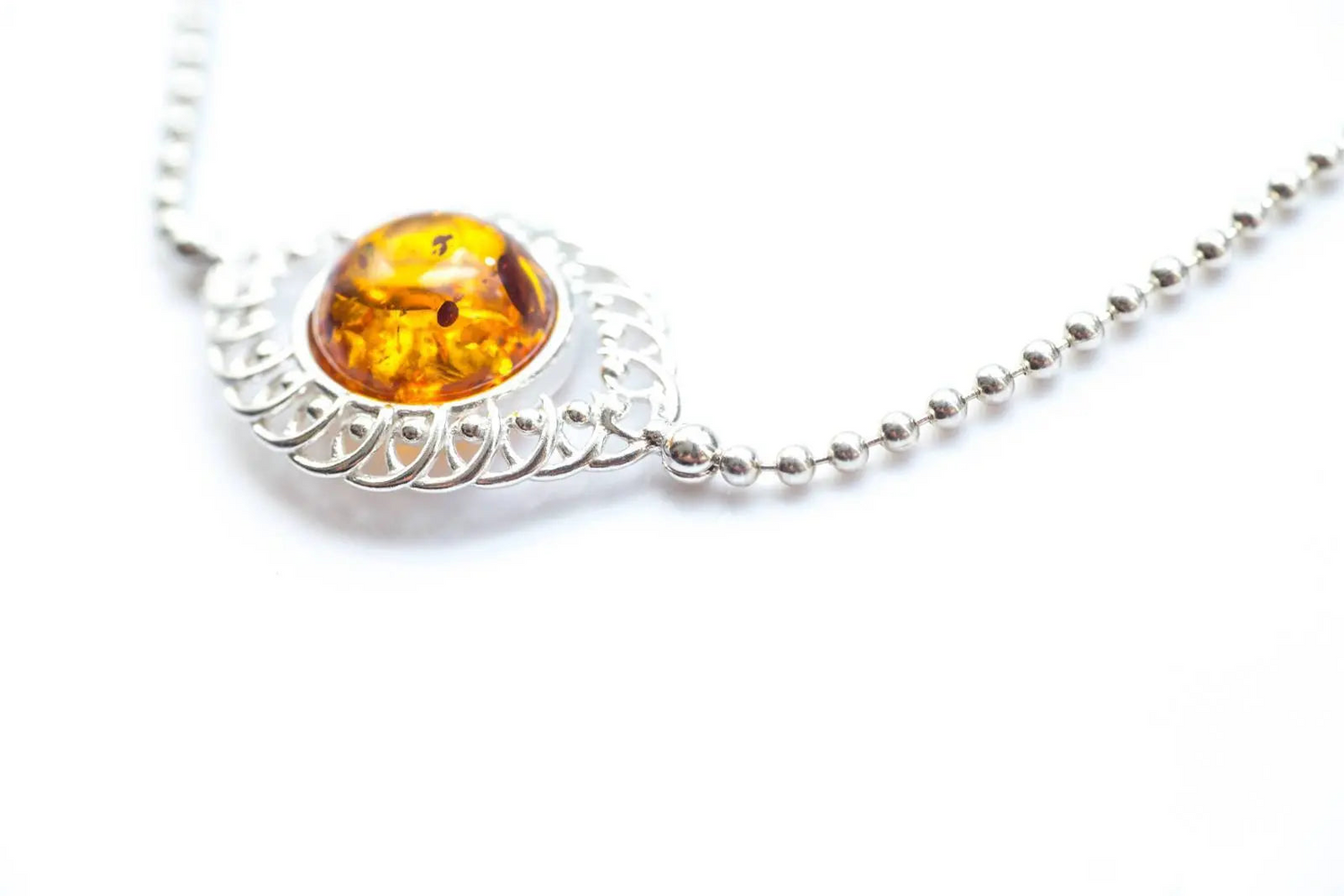 Decorative Amber & Silver Ball Bracelet