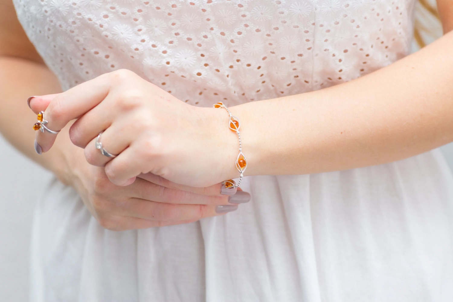 Modern Caged Amber Spheres Bracelet