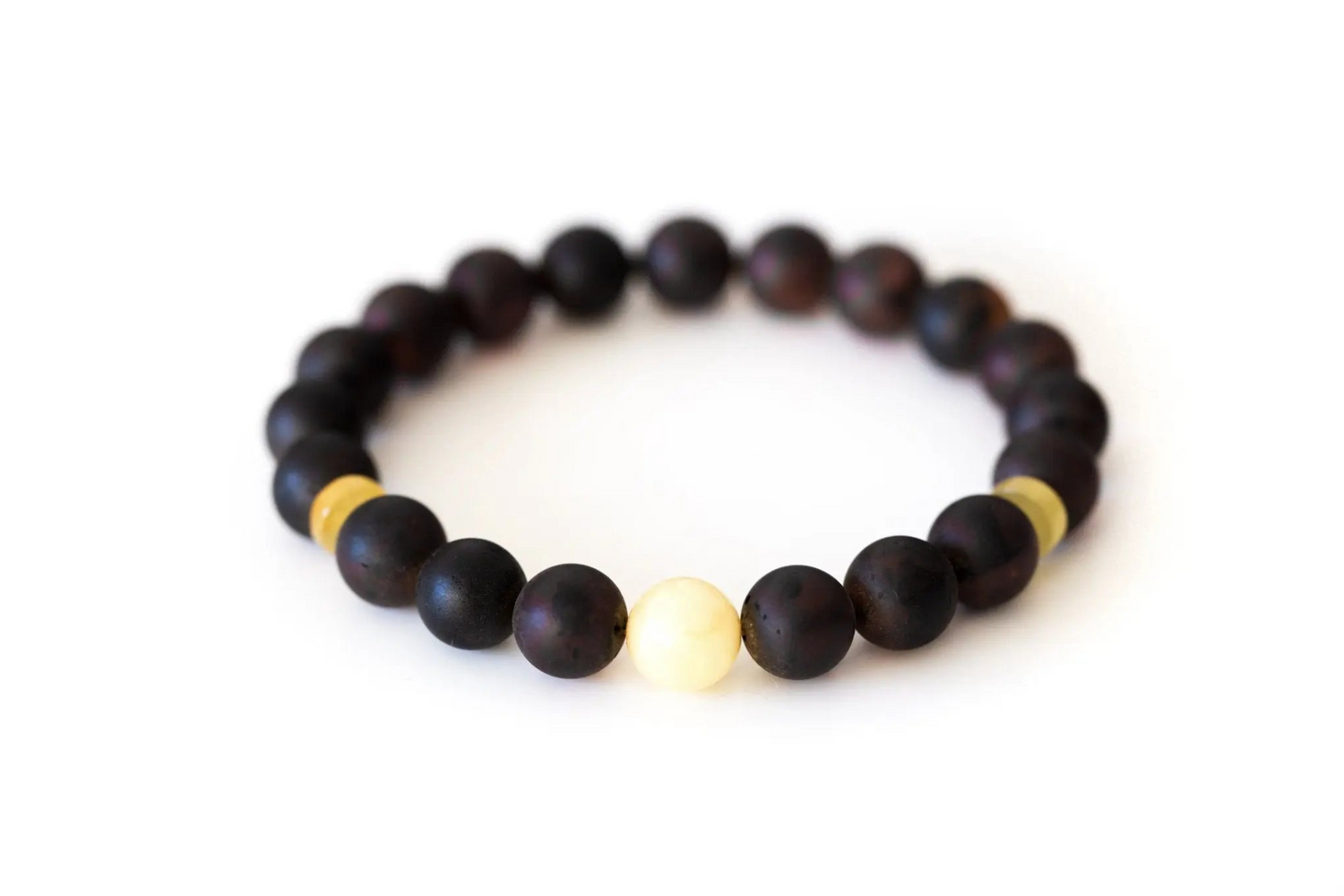 Dark Amber Bead Bracelet with Polished Yellow Accents