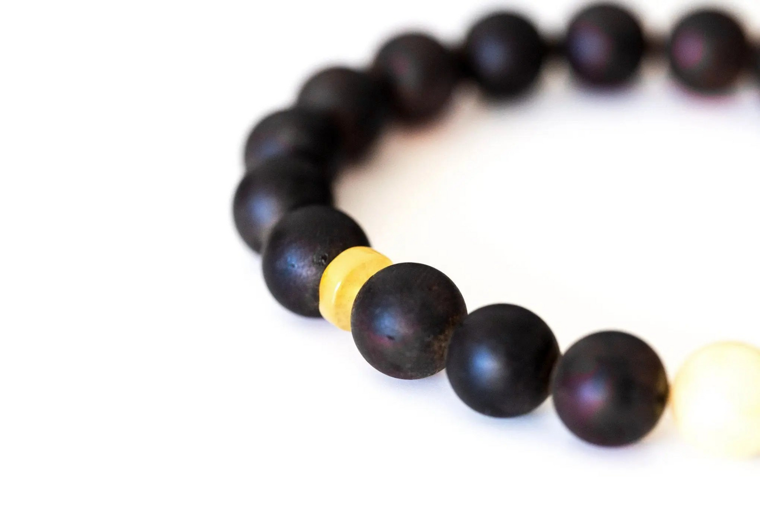 Dark Amber Bead Bracelet with Polished Yellow Accents