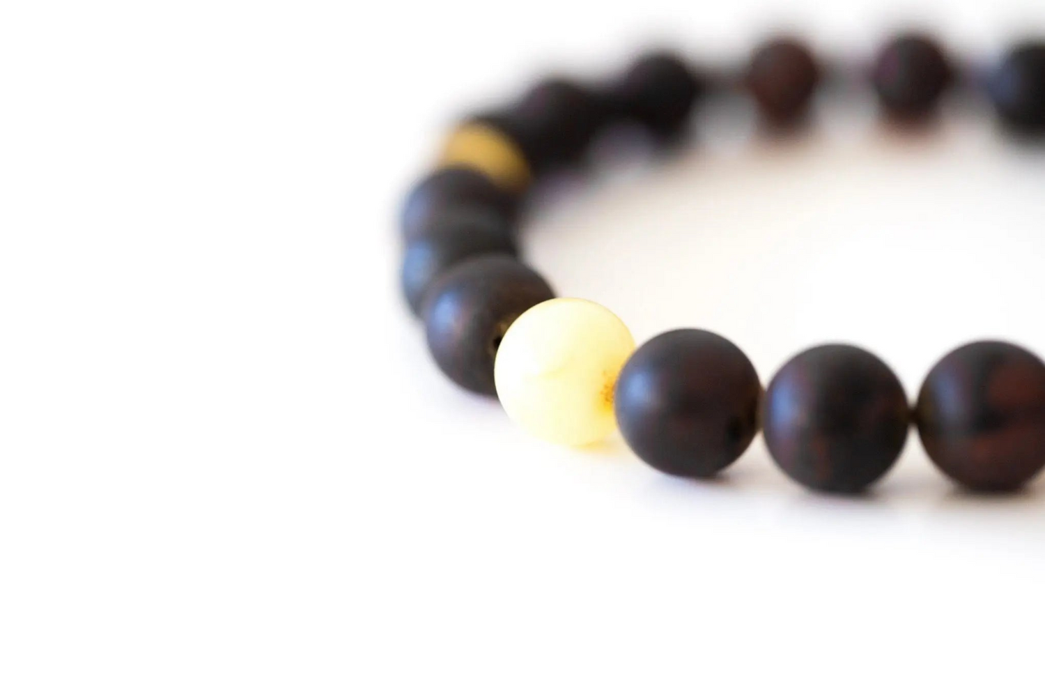 Dark Amber Bead Bracelet with Polished Yellow Accents