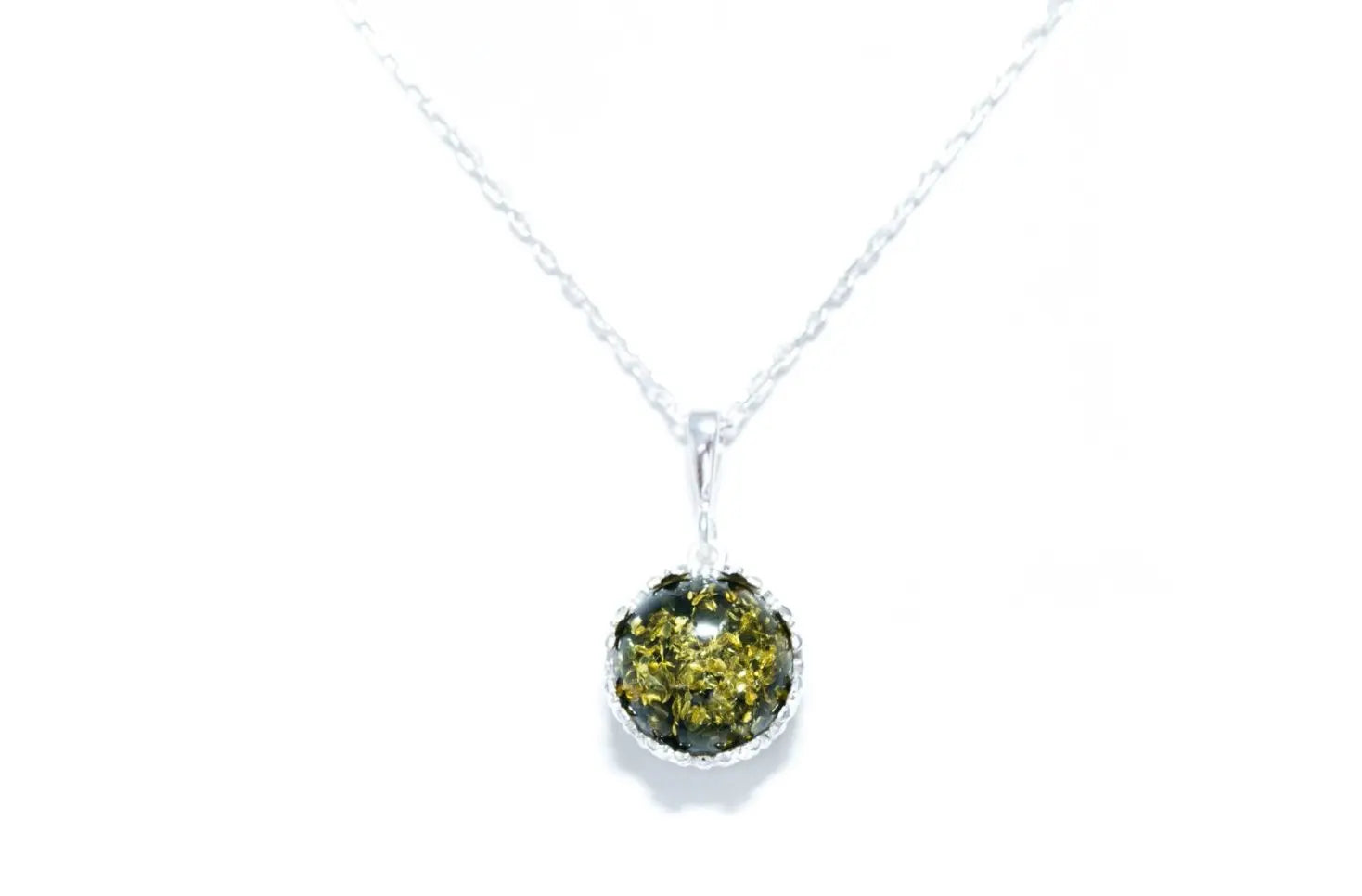 Princess Crown Green Amber Pendant