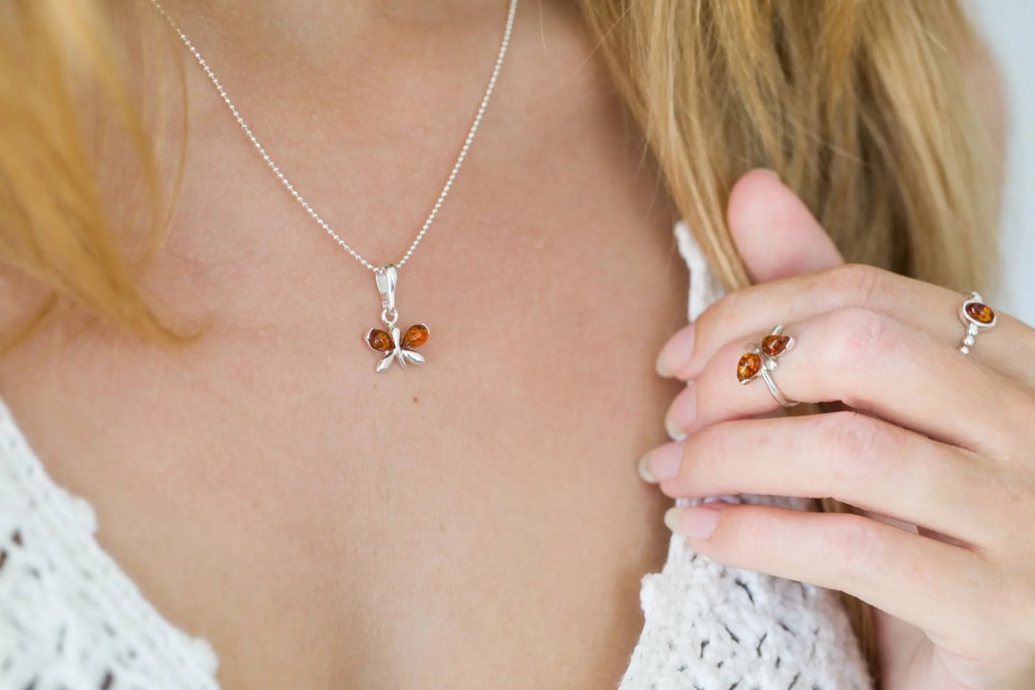 Tiny Amber Butterfly Necklace