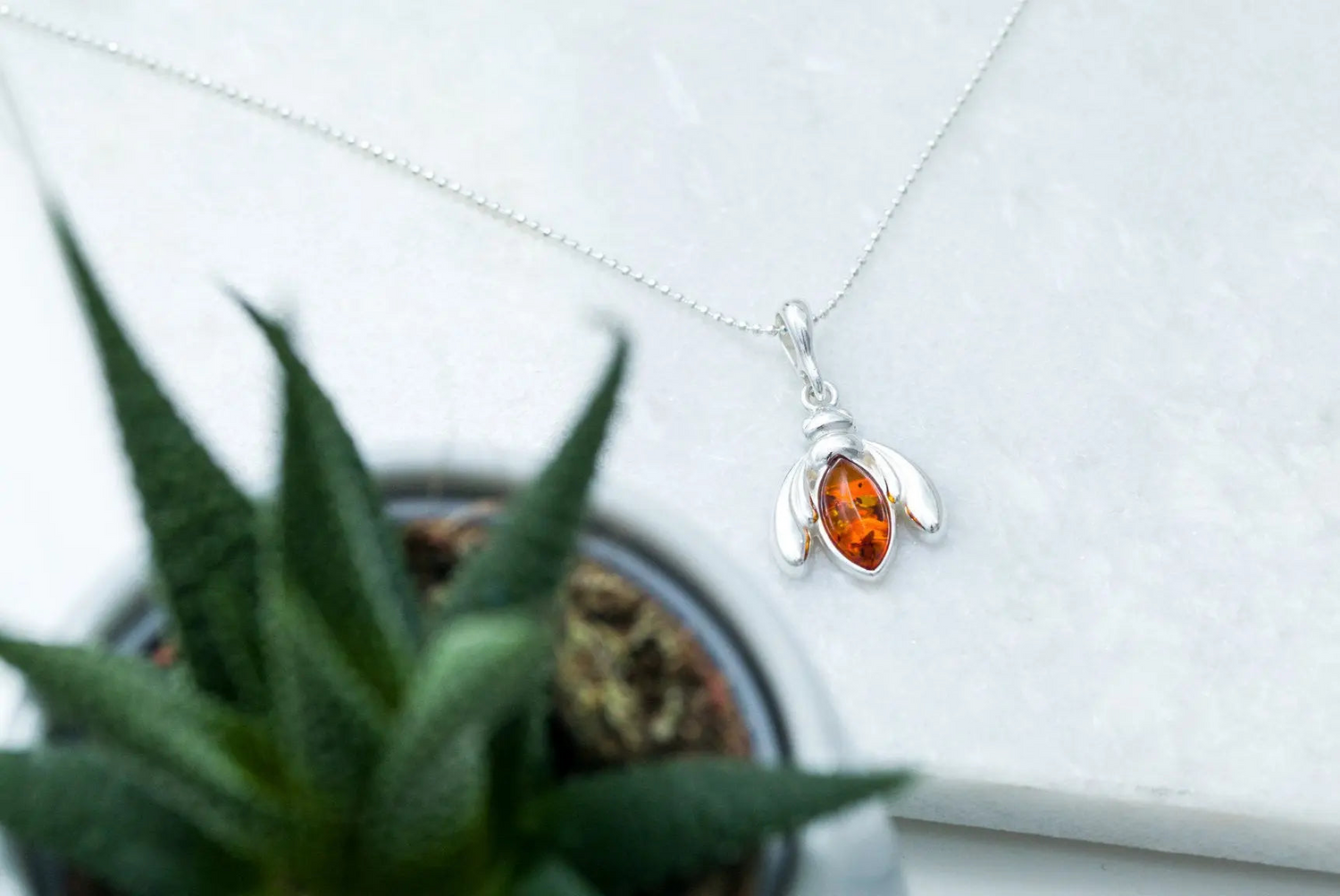 Amber Bumble Bee Charm Necklace