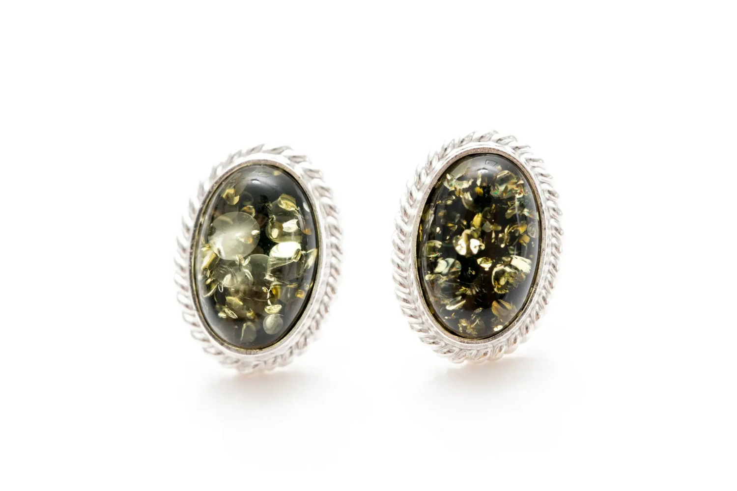 Green Amber Quintessence Stud Earrings