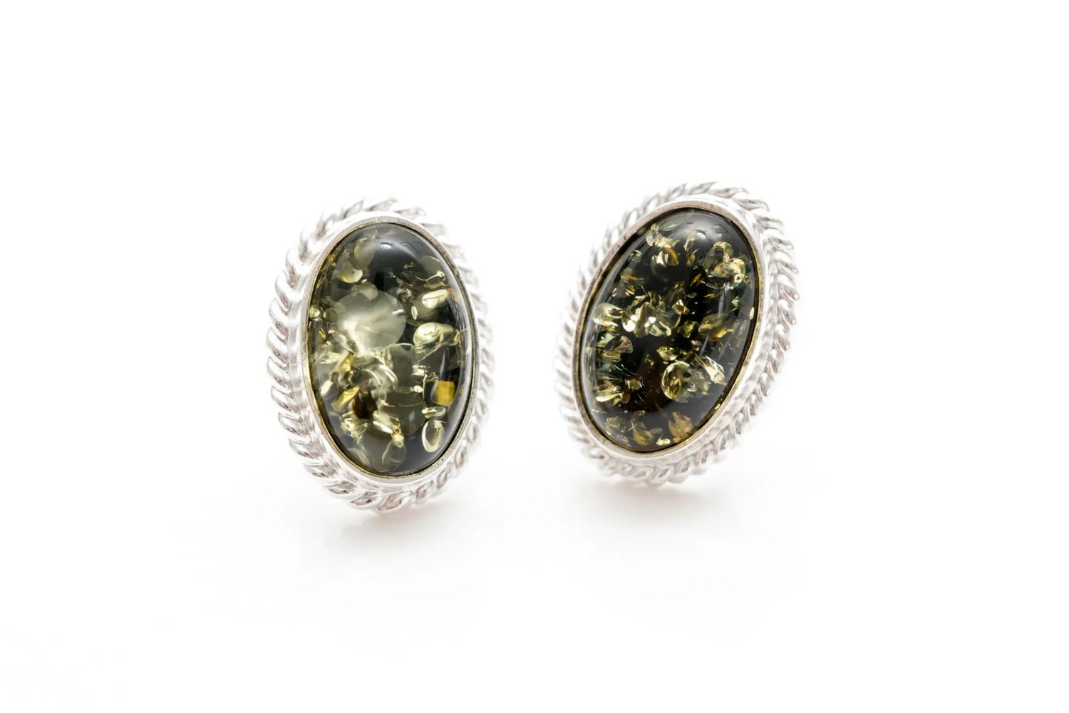 Green Amber Quintessence Stud Earrings