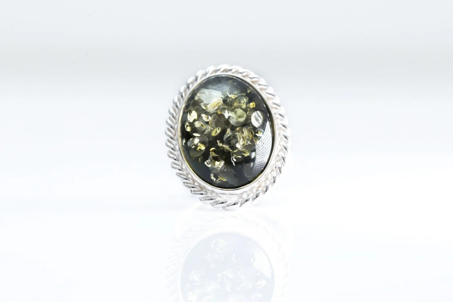 Green Amber Quintessence Statement Ring