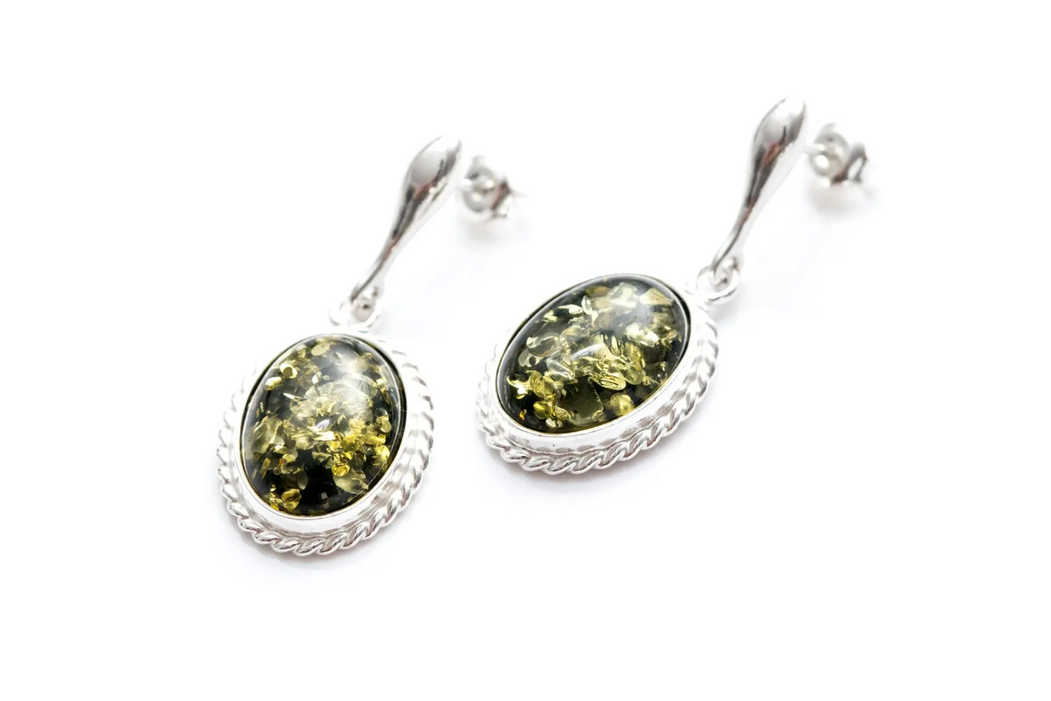 Green Amber Quintessence Dangle Earrings