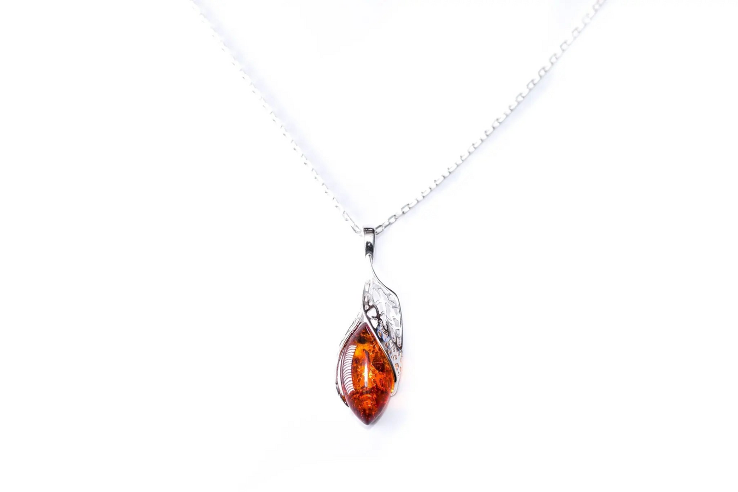 Fancy Top Amber & Silver Pendant - Selectique 
