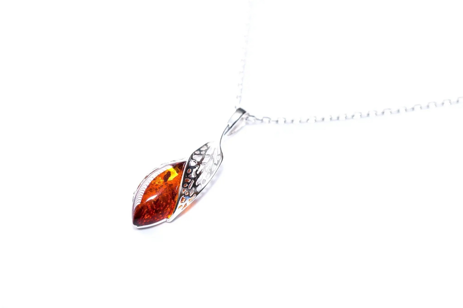 Fancy Top Amber & Silver Pendant - Selectique 