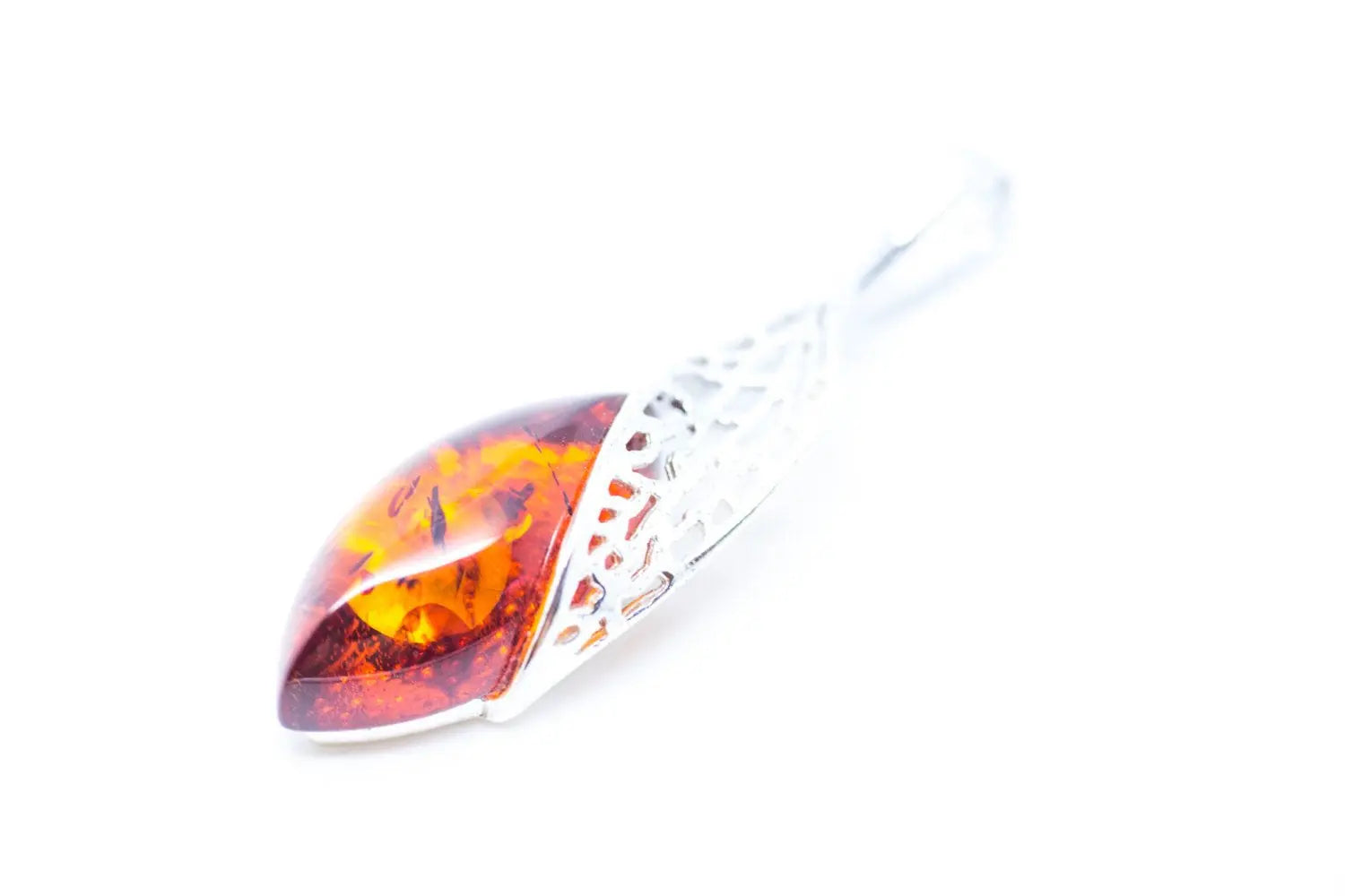 Fancy Top Amber & Silver Pendant - Selectique 