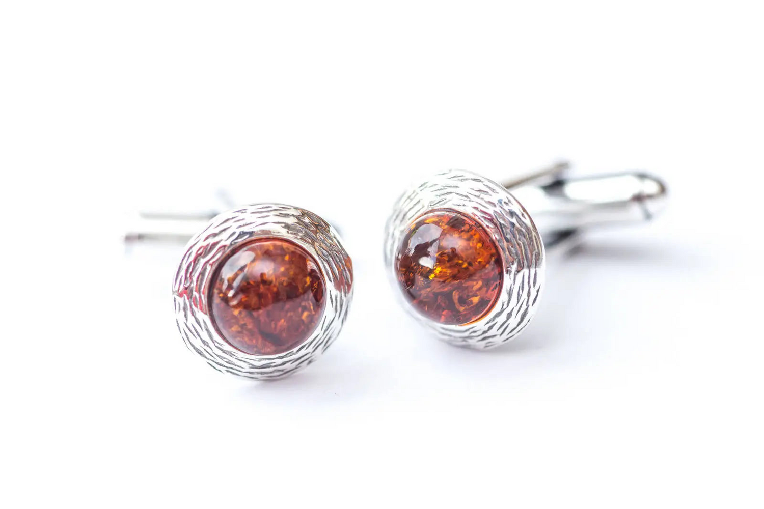 Round Textured Frame Amber Cufflinks