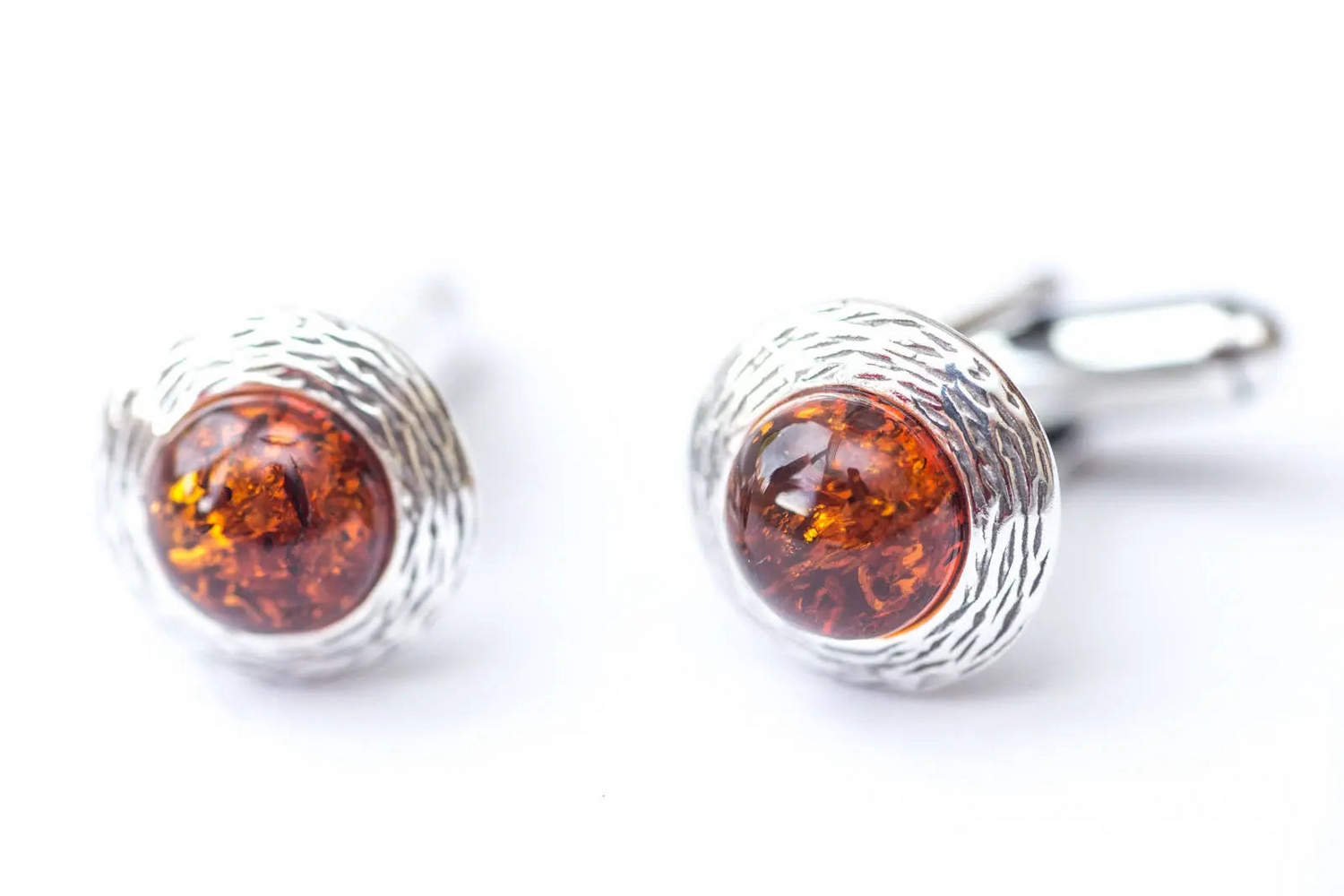 Round Textured Frame Amber Cufflinks