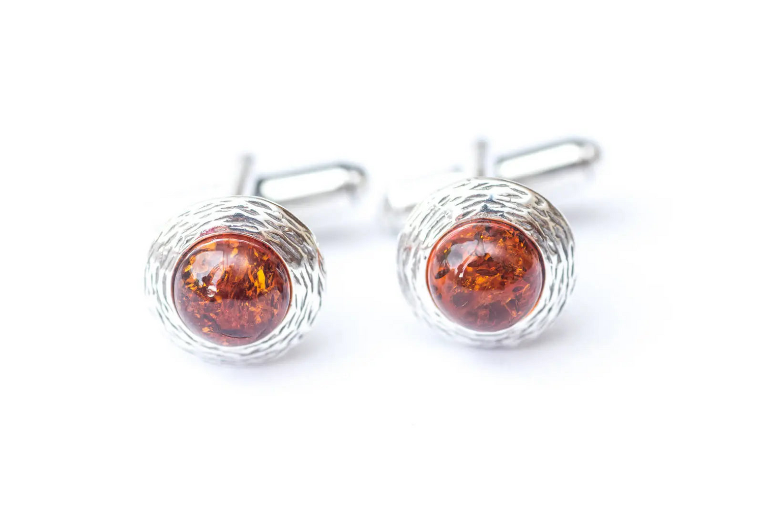 Round Textured Frame Amber Cufflinks