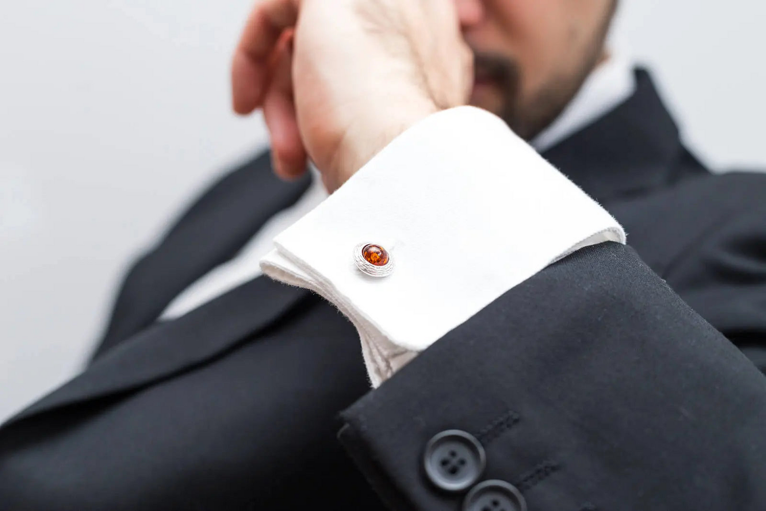 Round Textured Frame Amber Cufflinks