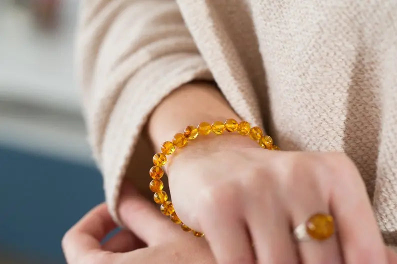 Honey Amber Sphere Bead Bracelet