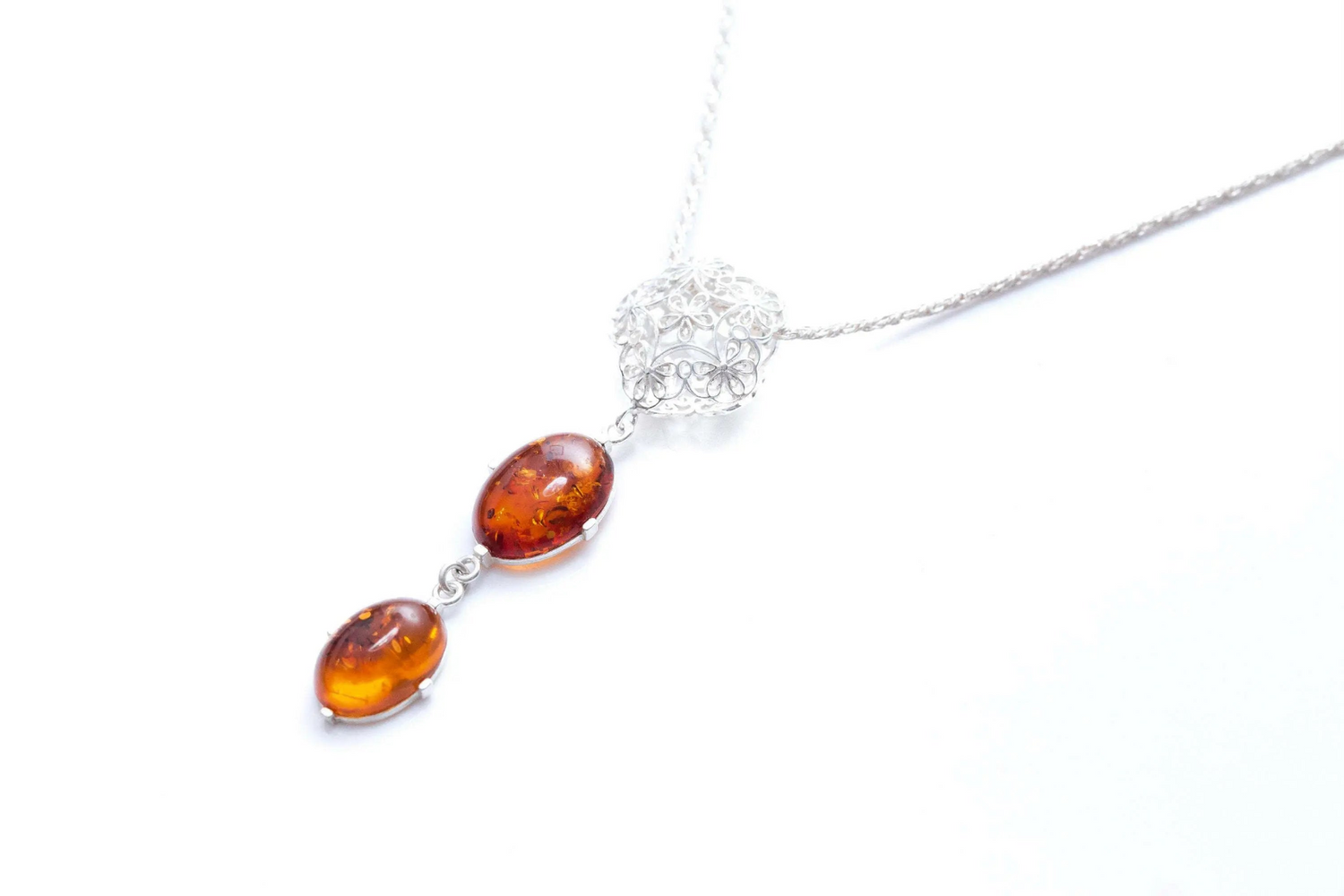 Long Amber Drop Y Necklace - Selectique 