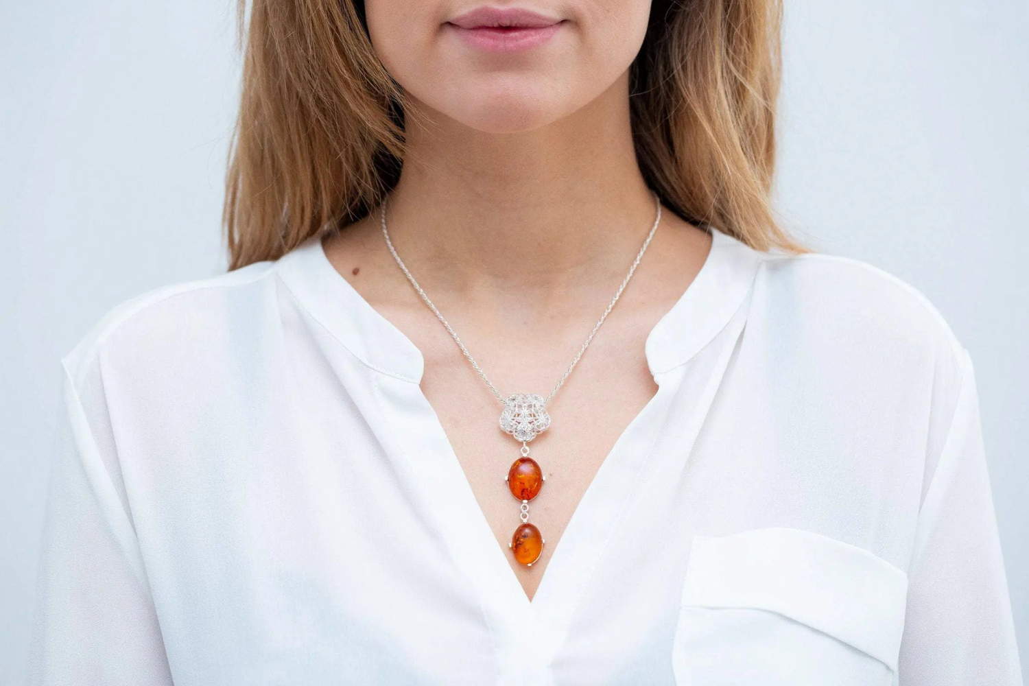Long Amber Drop Y Necklace - Selectique 