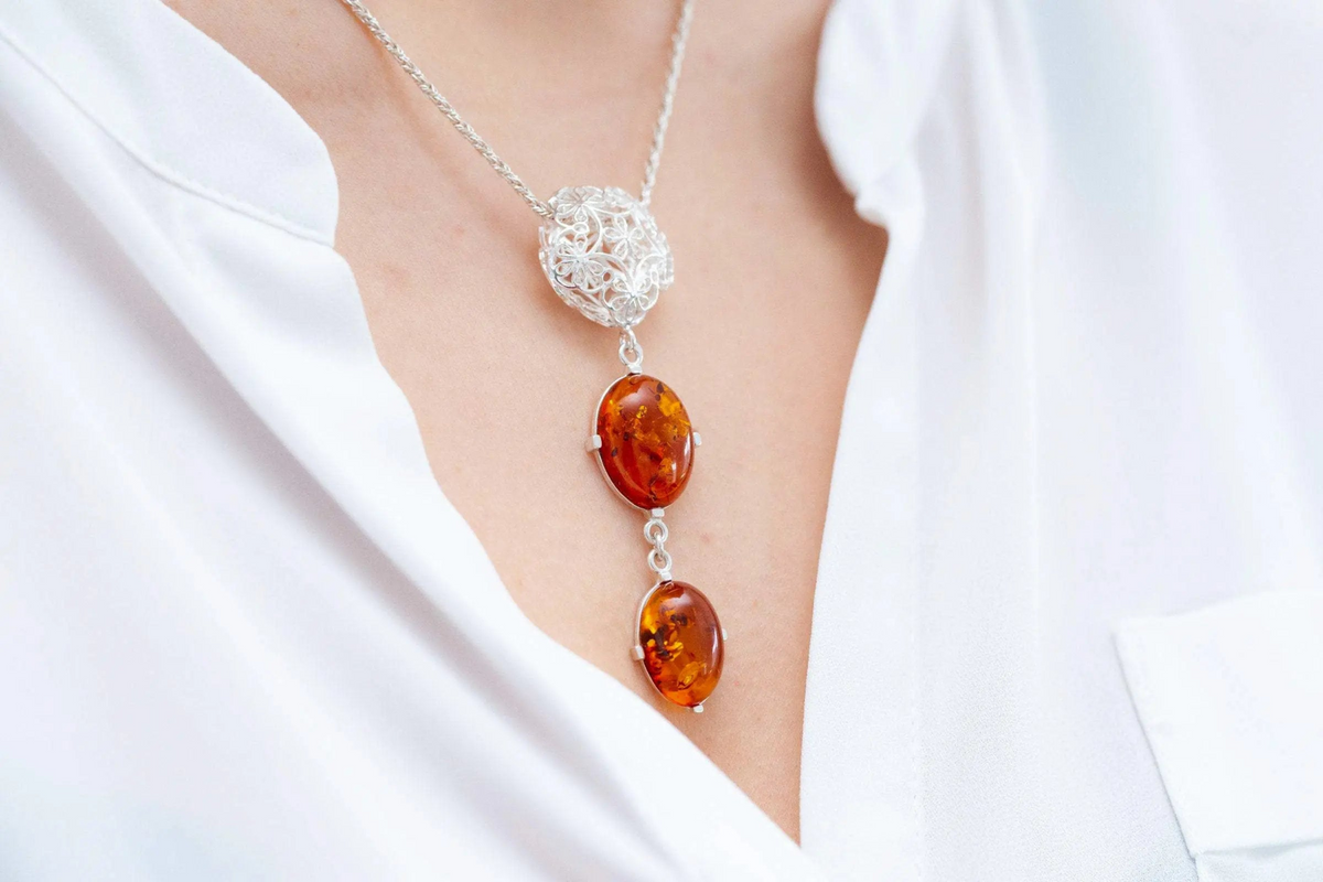 Long Amber Drop Y Necklace - Selectique 