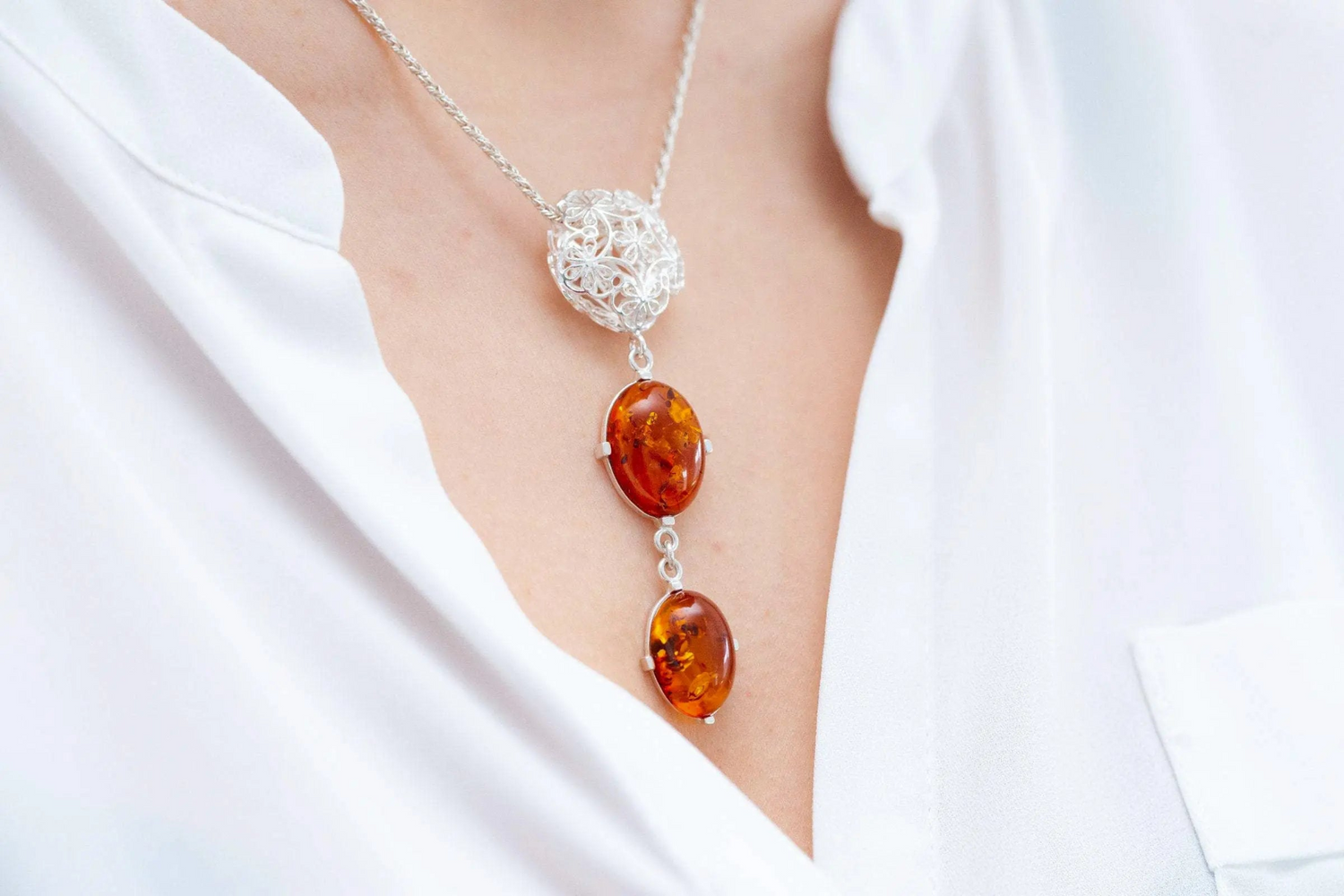 Long Amber Drop Y Necklace - Selectique 