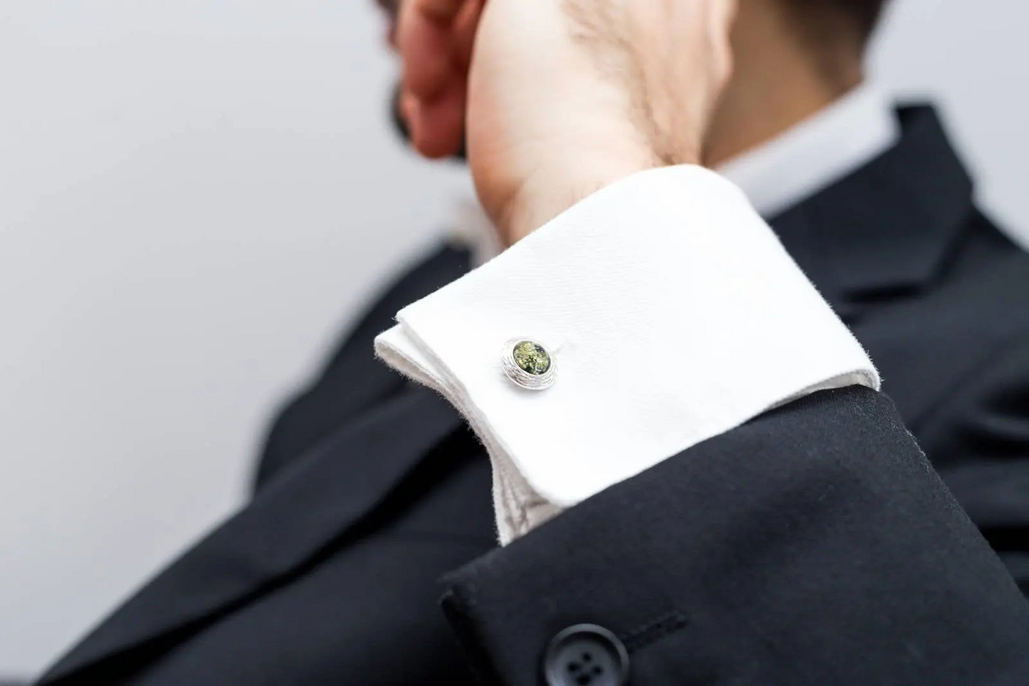 Textured Frame Green Amber Cufflinks