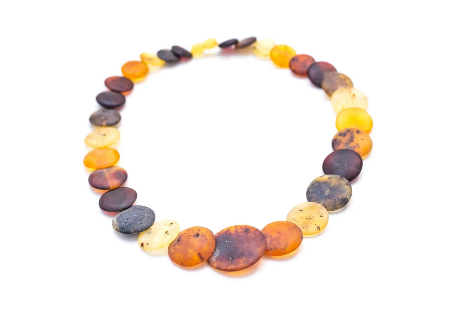 Collar grande de cuentas redondas de ámbar, collar de piedras multicolores
