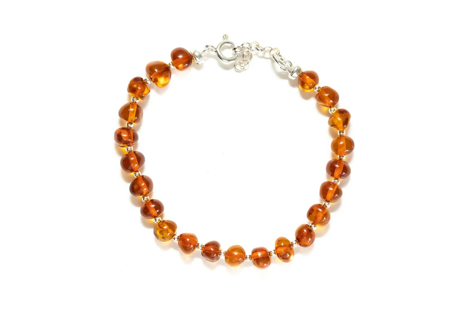 Silver and Polished Amber Nugget Bead Bracelet