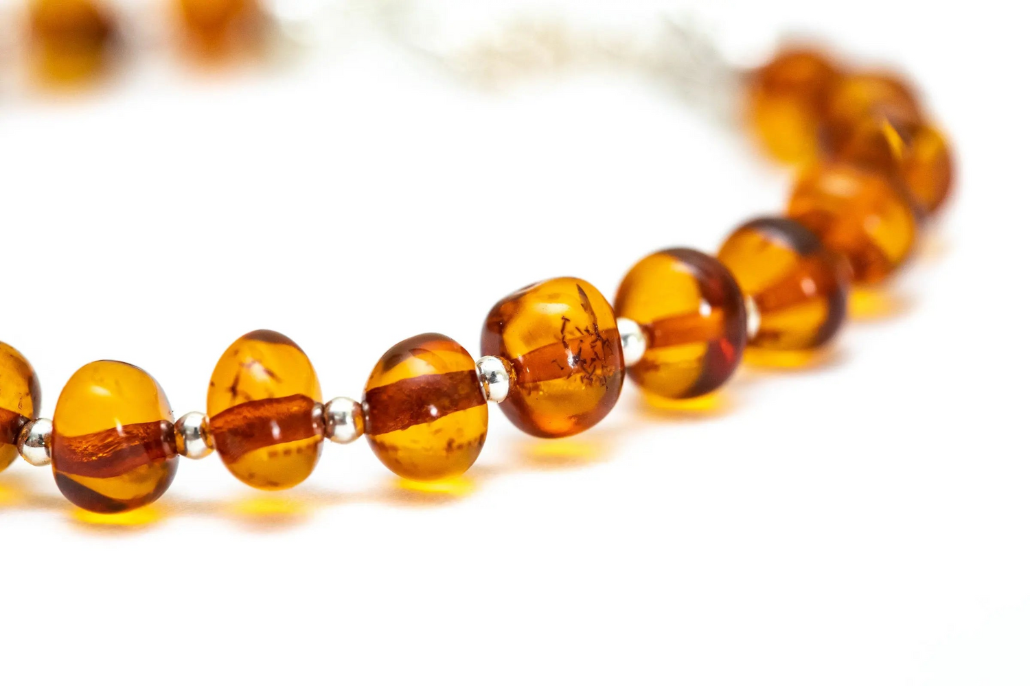 Silver and Polished Amber Nugget Bead Bracelet