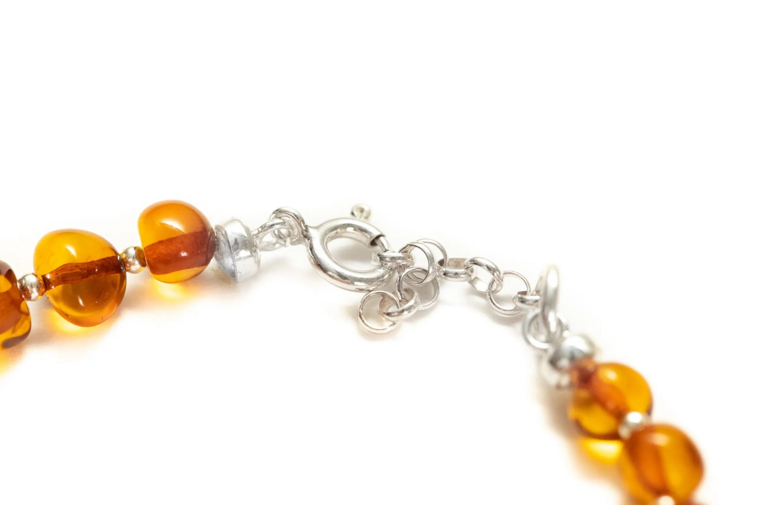 Silver and Polished Amber Nugget Bead Bracelet