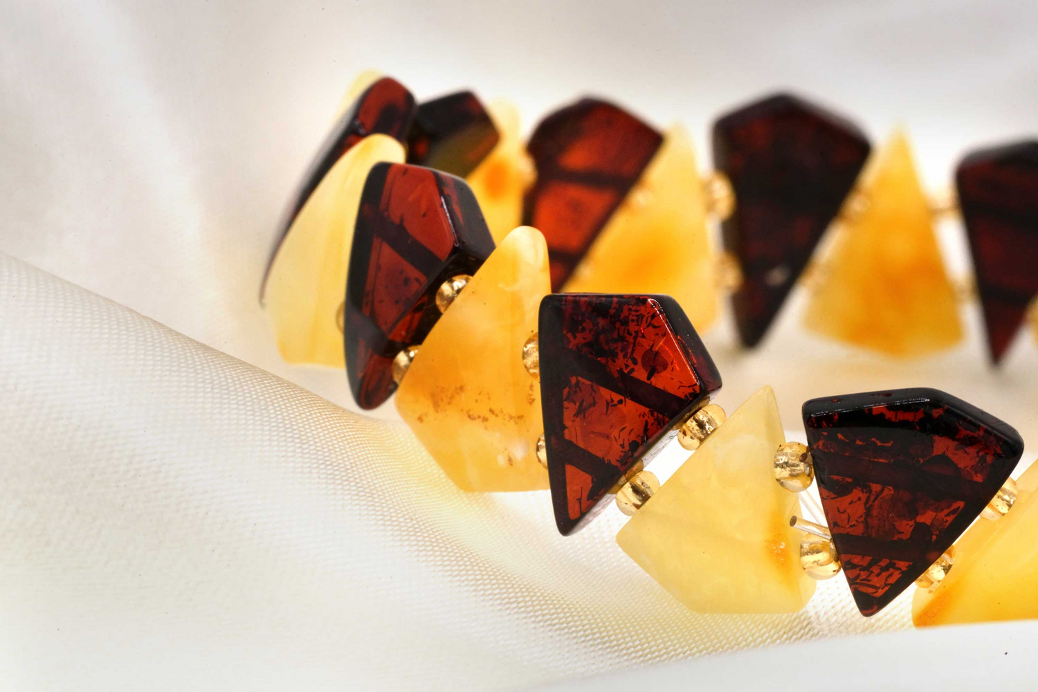 Edgy RAW Cherry and Butterscotch Amber Triangle Bracelet