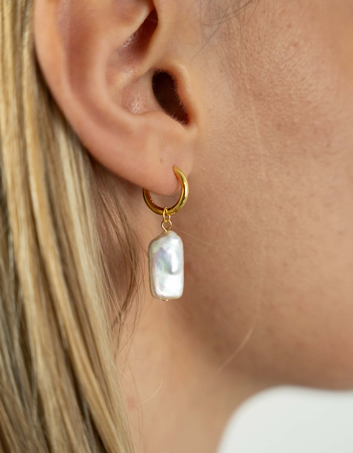 Rectangle Link Pearl Earrings - Selectique 
