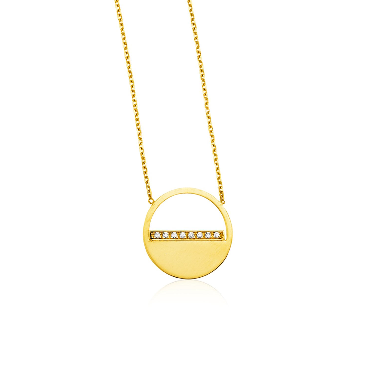 14k Yellow Gold Circle Necklace with Diamonds - Selectique 