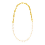 14k Yellow Gold Oval Chain Necklace with Pearls - Selectique 