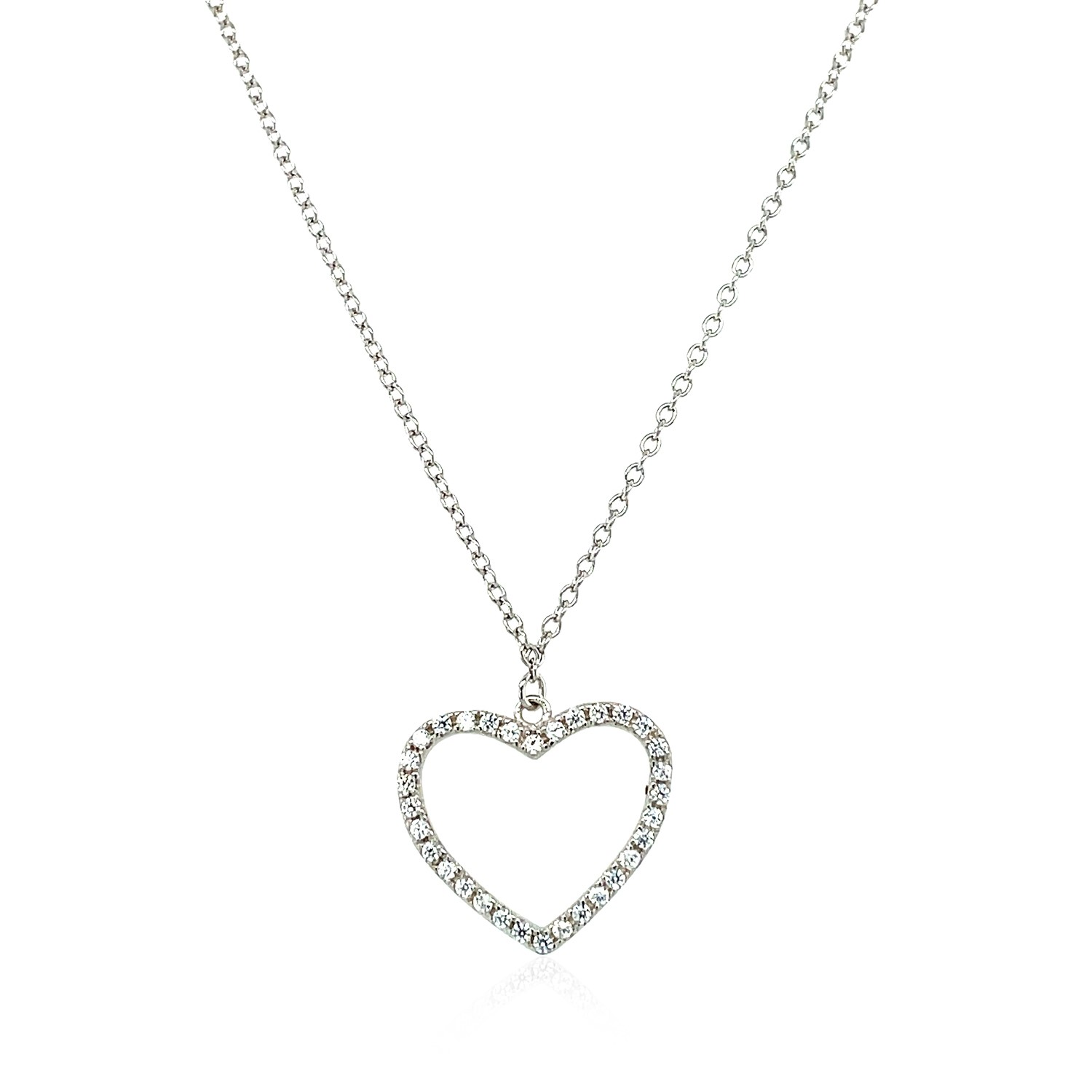 Sterling Silver Heart Necklace with Cubic Zirconias - Selectique 