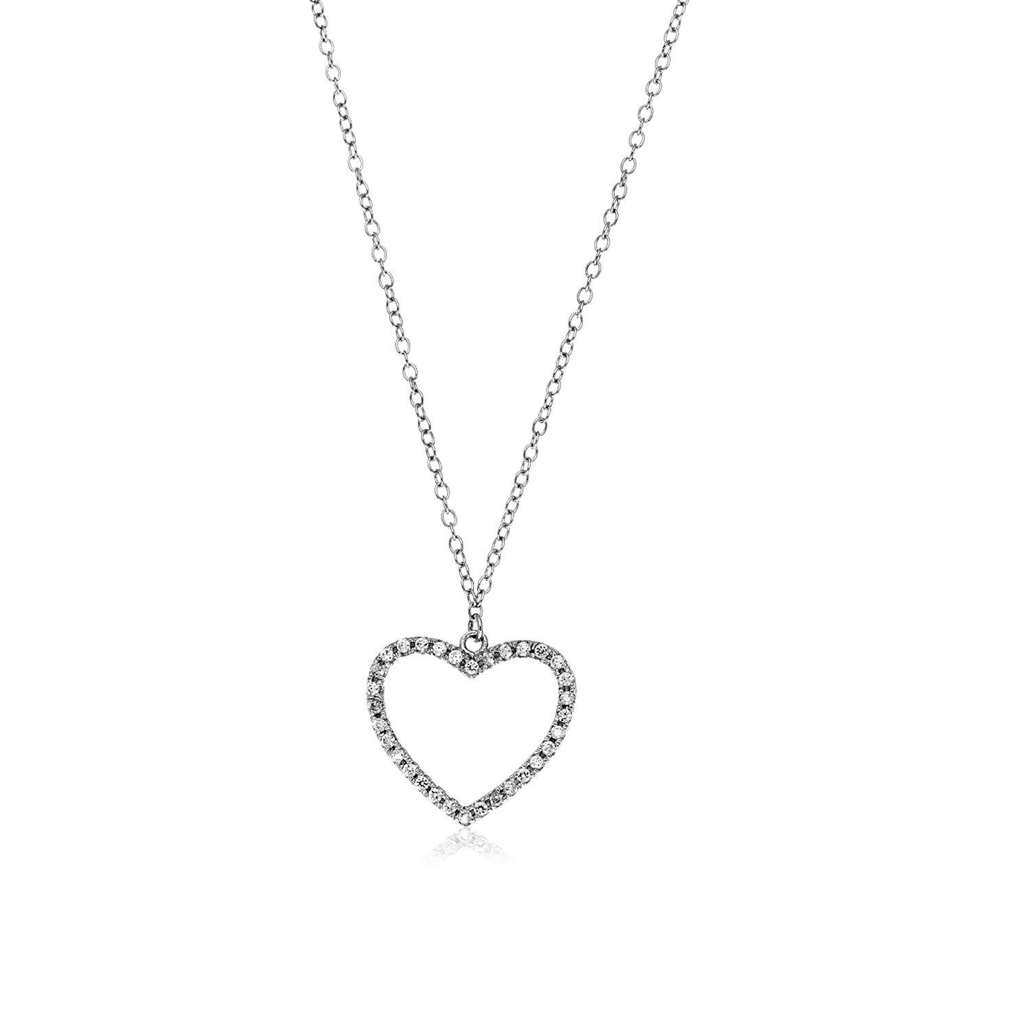 Sterling Silver Heart Necklace with Cubic Zirconias - Selectique 