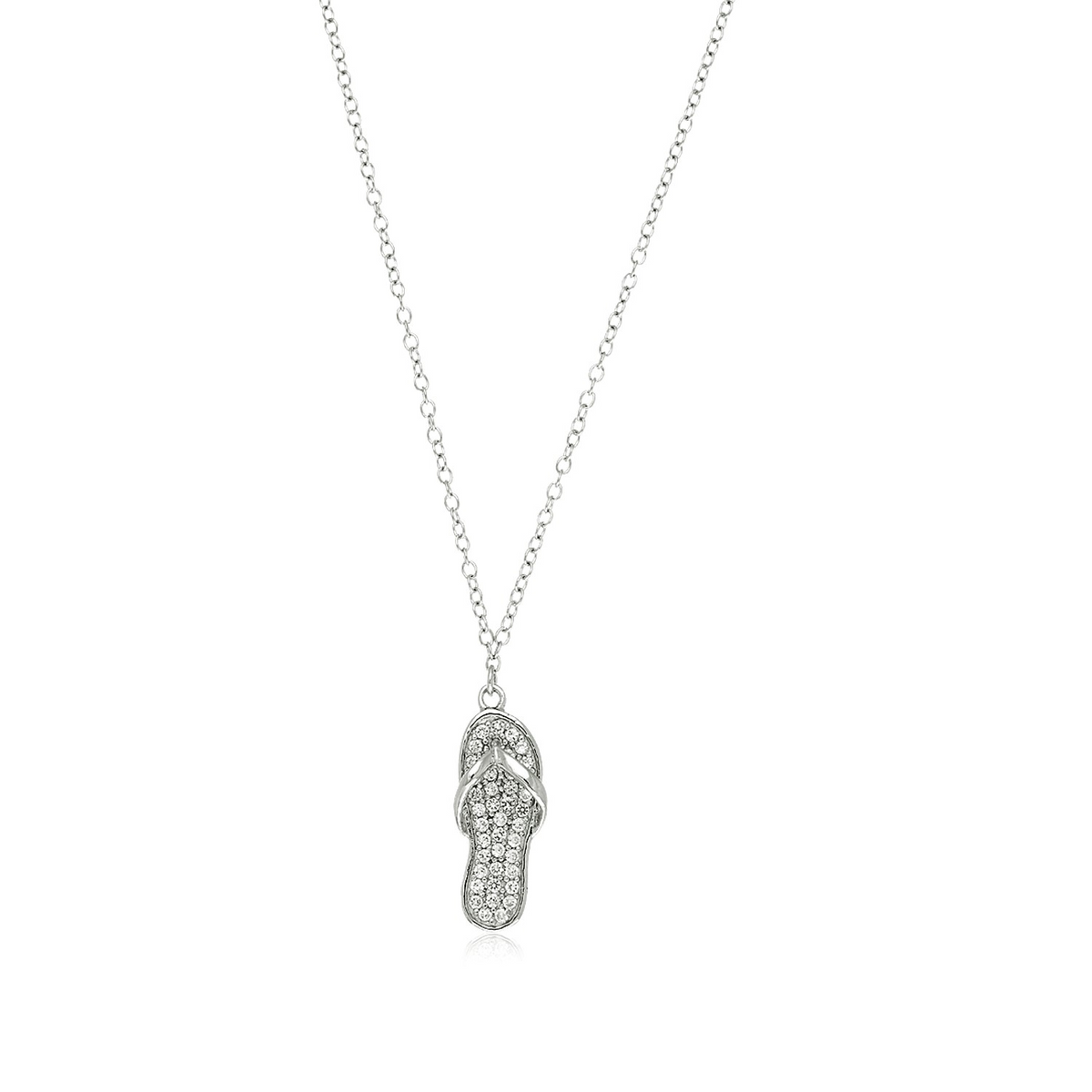 Sterling Silver Flip Flop Necklace with Cubic Zirconias - Selectique 