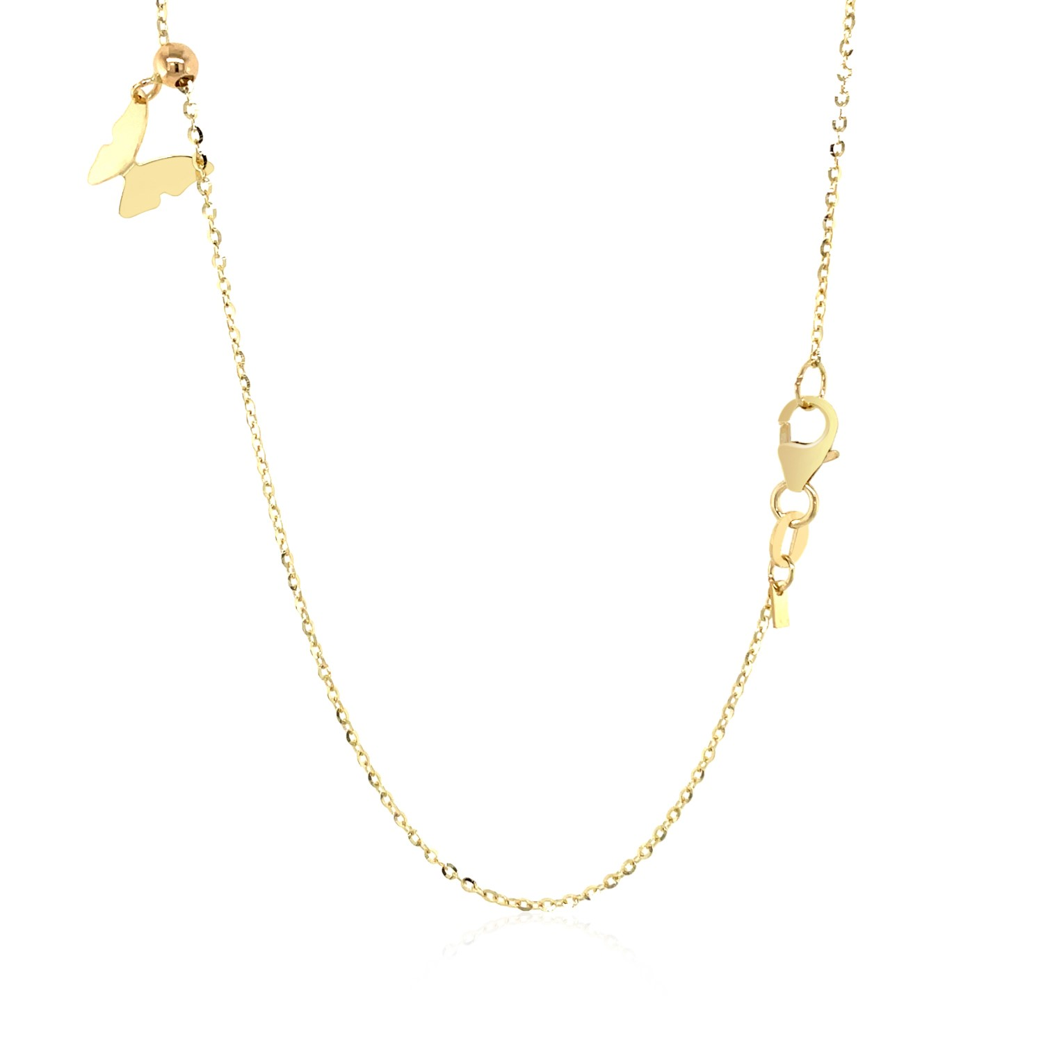 14k Yellow Gold 18 inch Necklace with Polished Butterfly Pendants - Selectique 