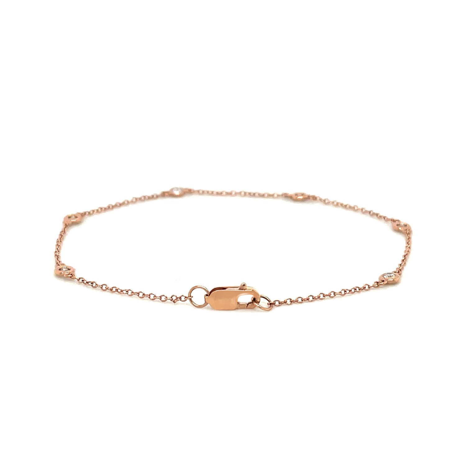 14k Rose Gold 7 inch Bracelet with Diamond Stations - Selectique 