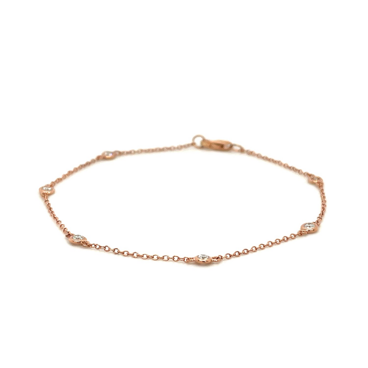 14k Rose Gold 7 inch Bracelet with Diamond Stations - Selectique 