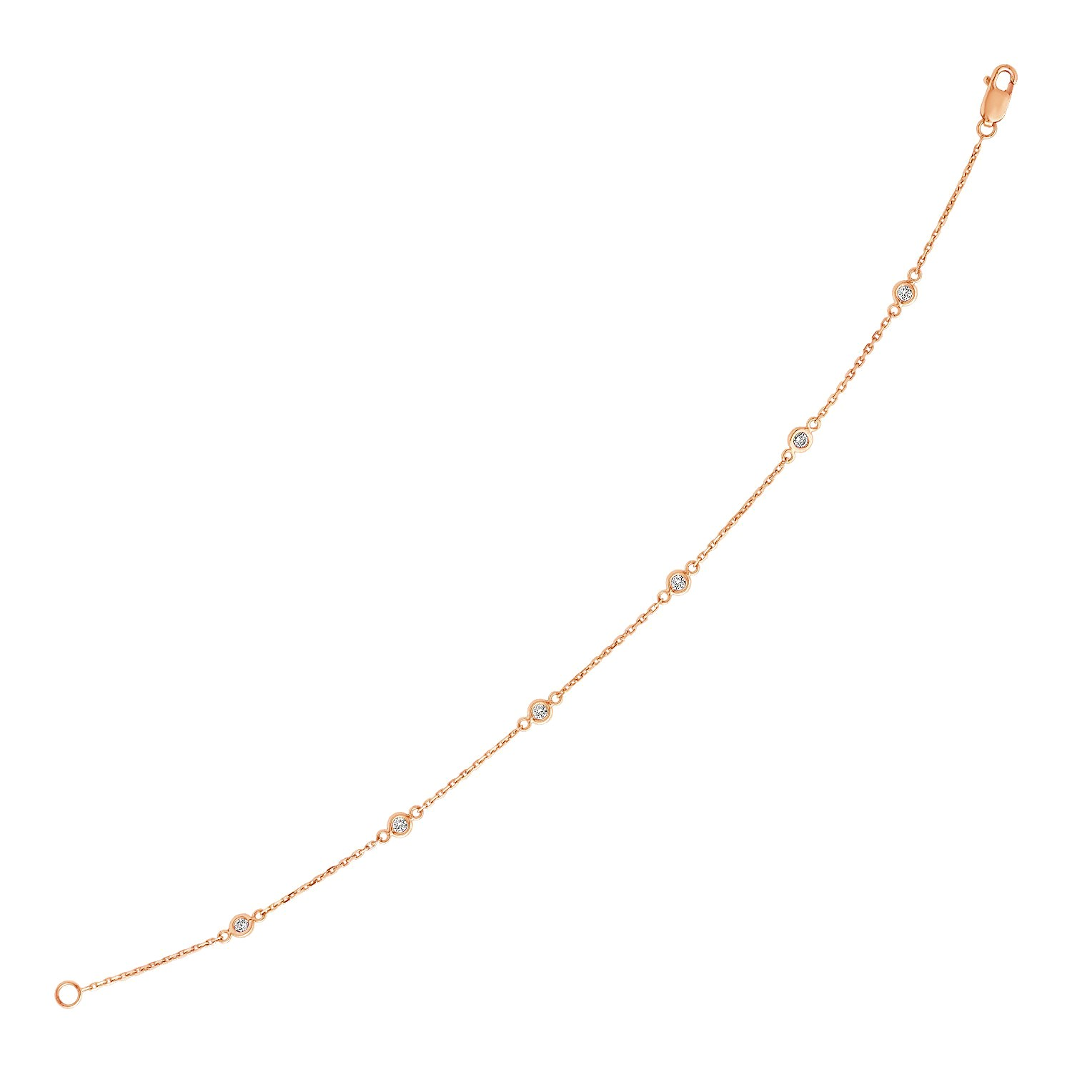 14k Rose Gold 7 inch Bracelet with Diamond Stations - Selectique 