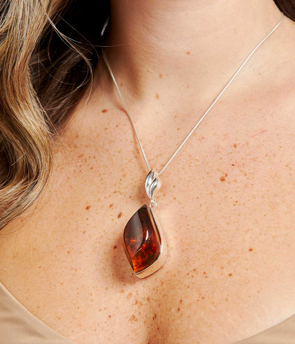 Sunset Flame Amber Pendant