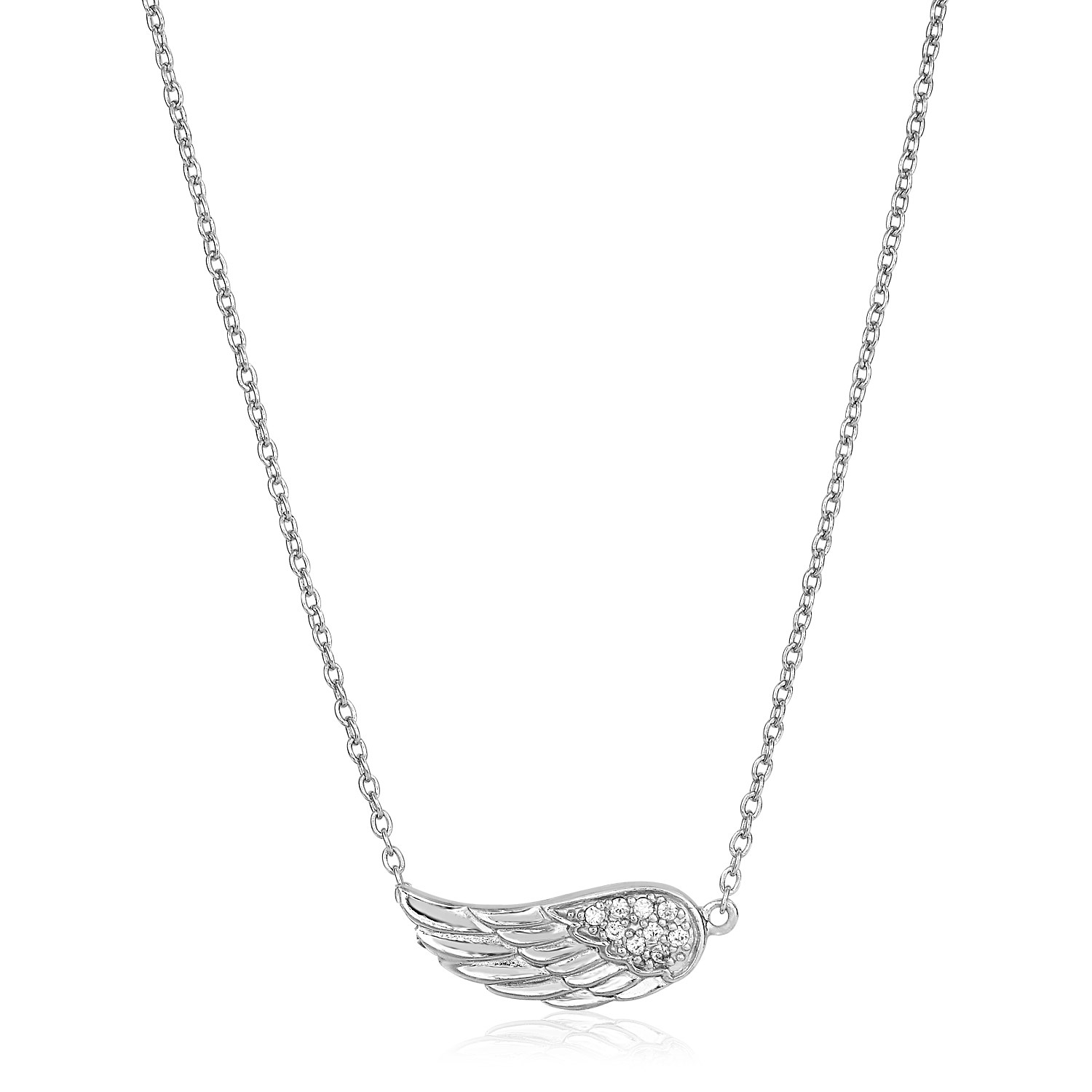 Sterling Silver Textured Angel Wing Necklace - Selectique 