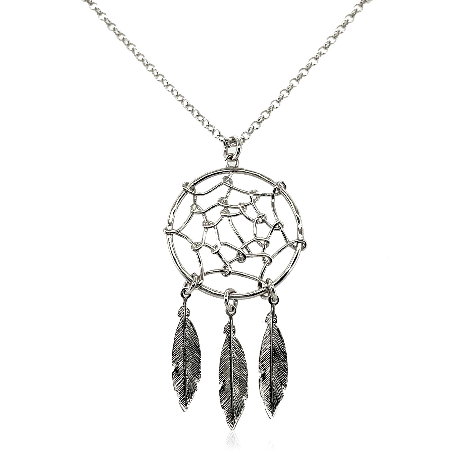 Sterling Silver 17 inch Necklace with Dream Catcher Pendant - Selectique 