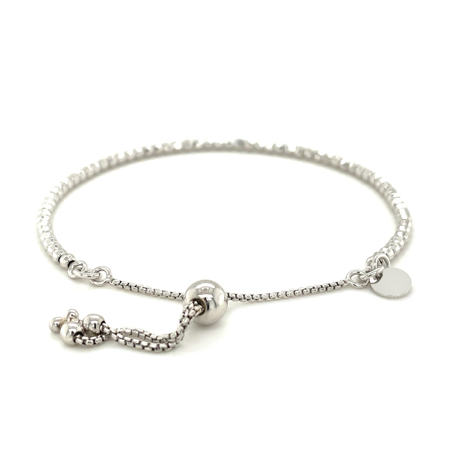 Adjustable Fine Shiny Beaded Bracelet in Sterling Silver - Selectique 