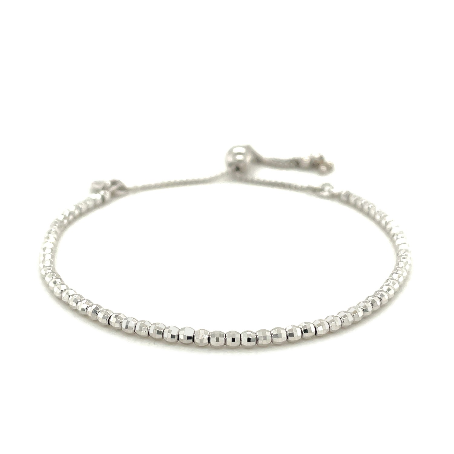 Adjustable Fine Shiny Beaded Bracelet in Sterling Silver - Selectique 